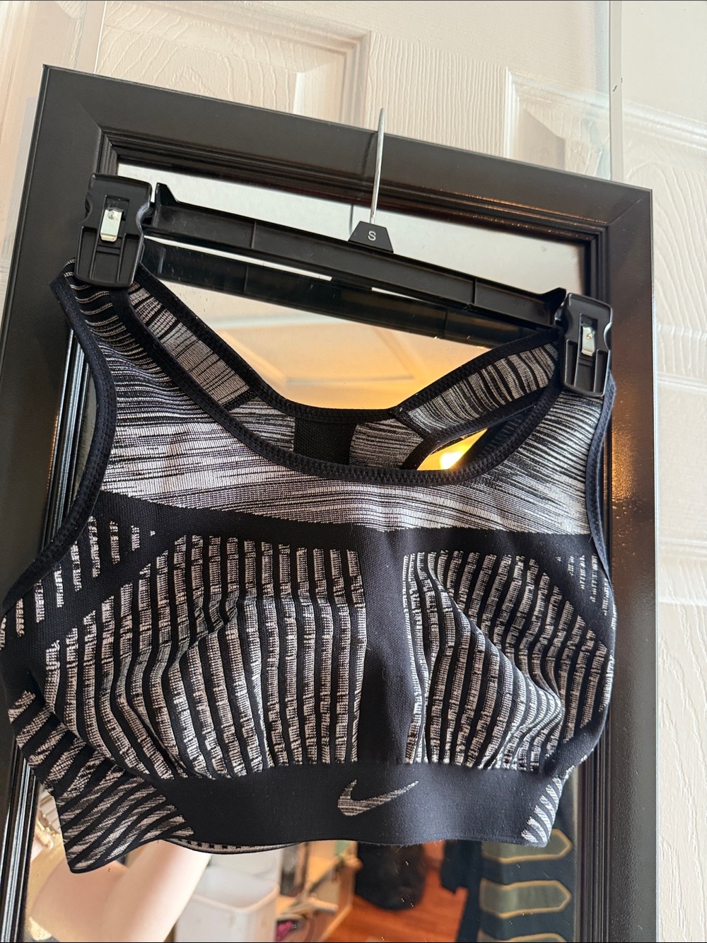 Nike Black and Gray Patterned Racerback Sports Bra